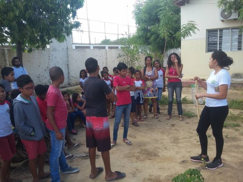 Arborização na Escola Municipal Carlos da Costa Silva, em Juazeiro (BA), com 40 alunos.