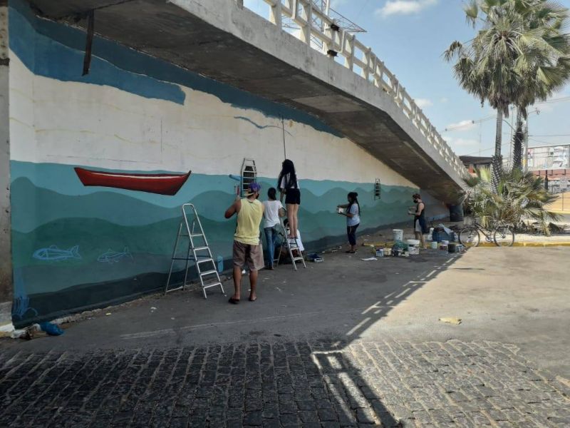 Arte Ambiental. Painel "Na rede não tem peixe". Ponte Presidente Dutra. Juazeiro-BA. 25/10/2020.