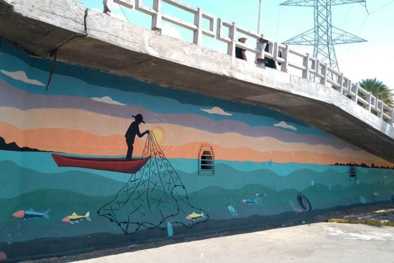 Arte Ambiental. Painel "Na rede não tem peixe". Ponte Presidente Dutra. Juazeiro-BA. 25/10/2020.